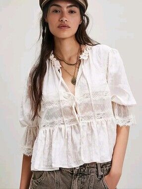 Free People Forever Young Bed Jacket in White Alyssum | Size S - NWT